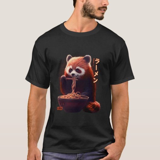 Kawaii Rode Panda Eet Ra Ra T-shirt (Voorkant)