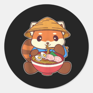 Kawaii Rode Panda Eten Ra Noodle Ronde Sticker