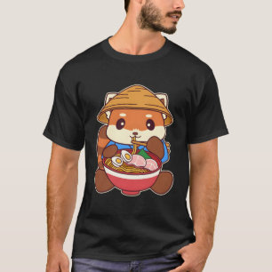 Kawaii Rode Panda Eten Ra Noodle T-shirt