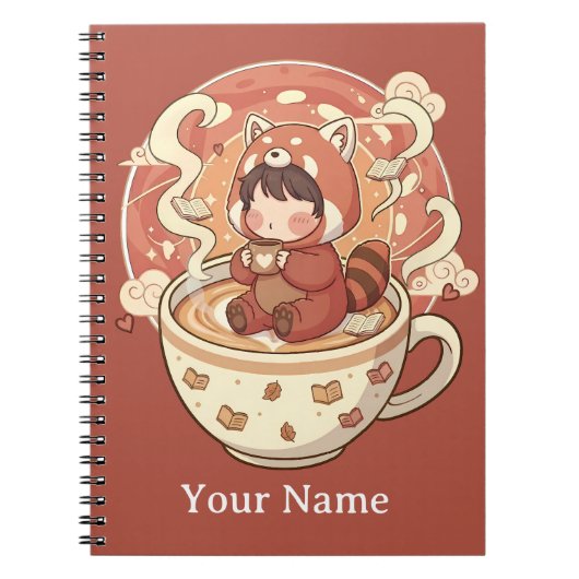 Kawaii Rode Panda Koffie Studie Spiraal Notebook Notitieboek (Voorkant)