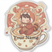 Kawaii rode Panda koffiebeker vinyl sticker (Voorkant)