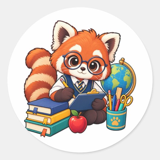 Kawaii Rode Panda Studie Buddy Ronde Sticker (Voorkant)