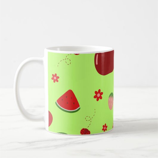 Kawaii Rode Vruchtenpatroon in Lime Groen Koffiemok (Links)
