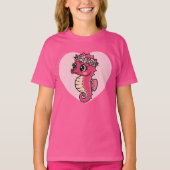 Kawaii Rode Zeepaardje op Hart T-shirt (Voorkant)