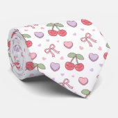 Kawaii Rode Zoete Kersenpatroon Stropdas (Opgerold)