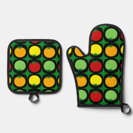 Kawaii ronde tomaten patroon ovenwant & pannenlap set