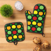 Kawaii ronde tomaten patroon ovenwant & pannenlap set (Top down)