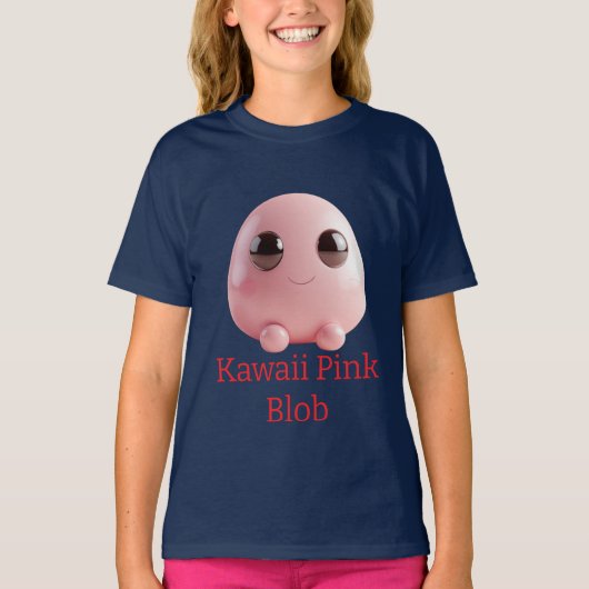 Kawaii Roze Blob — Cute 3D Karakter T-shirt (Voorkant)
