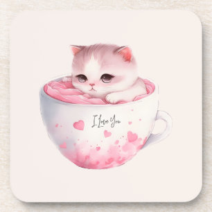 Kawaii Roze Chibi Cat met een teugelkruid Bier Onderzetter