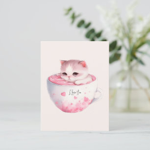 Kawaii Roze Chibi Cat met een teugelkruid Briefkaart