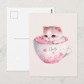 Kawaii Roze Chibi Cat met een teugelkruid Briefkaart (Voorkant / Achterkant)