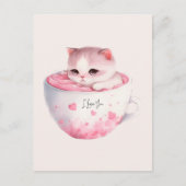 Kawaii Roze Chibi Cat met een teugelkruid Briefkaart (Voorkant)