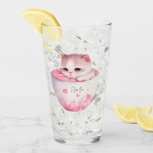 Kawaii Roze Chibi Cat met een teugelkruid Glas (Voorkant ijs)