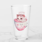 Kawaii Roze Chibi Cat met een teugelkruid Glas (Voorkant)