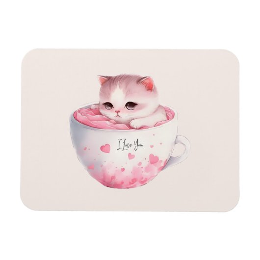 Kawaii Roze Chibi Cat met een teugelkruid Magneet (Horizontaal)