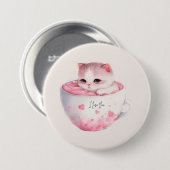Kawaii Roze Chibi Cat met een teugelkruid Ronde Button 7,6 Cm (Voorkant /achterkant)