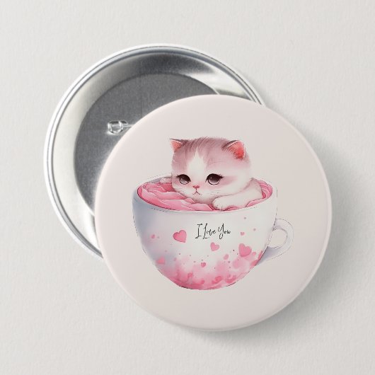 Kawaii Roze Chibi Cat met een teugelkruid Ronde Button 7,6 Cm (Voorkant /achterkant)