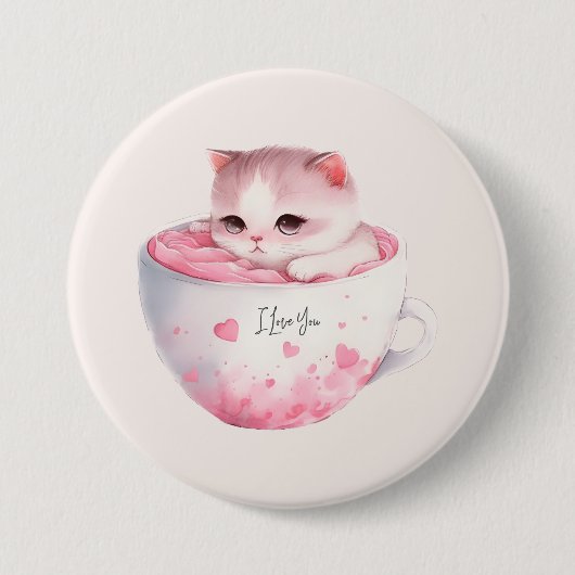 Kawaii Roze Chibi Cat met een teugelkruid Ronde Button 7,6 Cm (Voorkant)