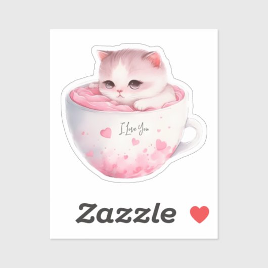 Kawaii Roze Chibi Cat met een teugelkruid Sticker (Vel)
