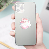 Kawaii Roze Chibi Cat met een teugelkruid Sticker (Telefoon)