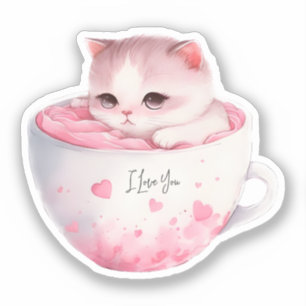 Kawaii Roze Chibi Cat met een teugelkruid Sticker