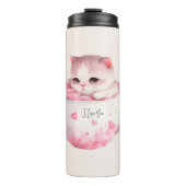 Kawaii Roze Chibi Cat met een teugelkruid Thermosbeker (Voorkant)