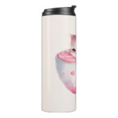 Kawaii Roze Chibi Cat met een teugelkruid Thermosbeker (Gedraaid links)