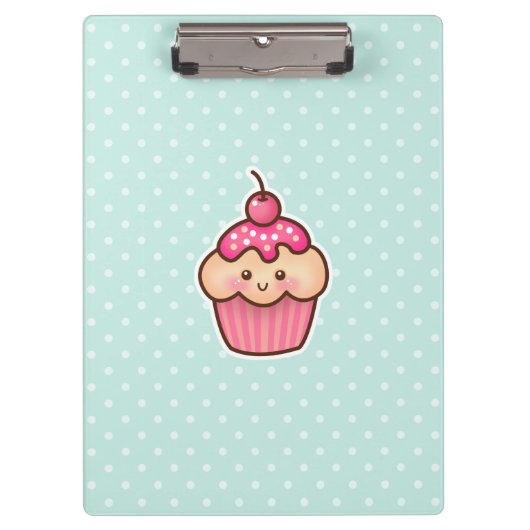 Kawaii Roze Cupcake en de Leuke Blauwe Stippen van Klembord (Voorkant)