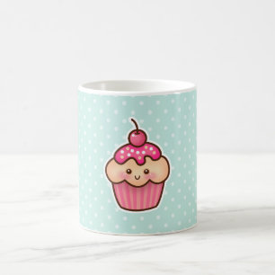 Kawaii Roze Cupcake en de Leuke Blauwe Stippen van Koffiemok