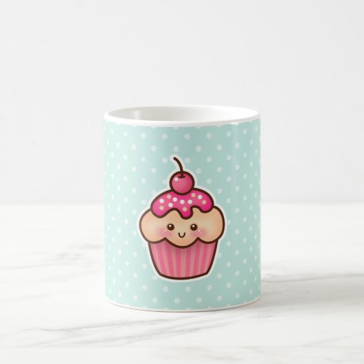 Kawaii Roze Cupcake en de Leuke Blauwe Stippen van Koffiemok (Center)