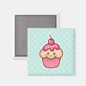 Kawaii Roze Cupcake en de Leuke Blauwe Stippen van Magneet (Voorkant / Achterkant)