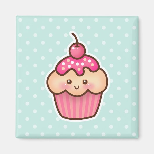 Kawaii Roze Cupcake en de Leuke Blauwe Stippen van Magneet (Voorkant)