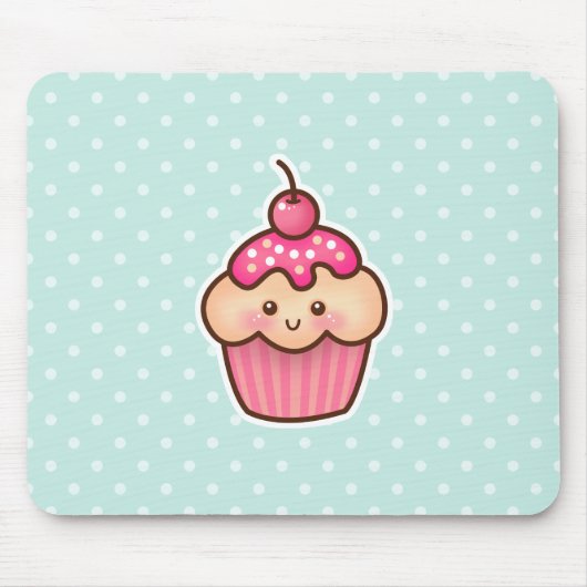 Kawaii Roze Cupcake en de Leuke Blauwe Stippen van Muismat (Voorkant)