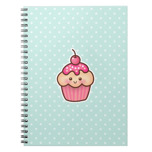 Kawaii Roze Cupcake en de Leuke Blauwe Stippen van Notitieboek (Voorkant)