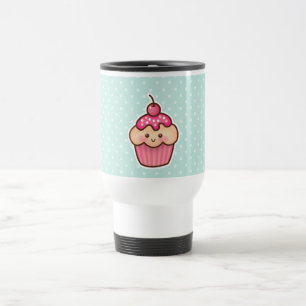 Kawaii Roze Cupcake en de Leuke Blauwe Stippen van Reisbeker