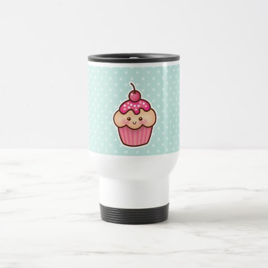 Kawaii Roze Cupcake en de Leuke Blauwe Stippen van Reisbeker (Center)