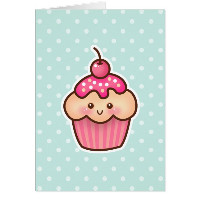 Kawaii Roze Cupcake en Schattigee Mint Blauwe Polk (Voorkant)