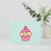 Kawaii Roze Cupcake en Schattigee Mint Blauwe Polk Briefkaart (Staand voorkant)