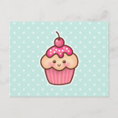 Kawaii Roze Cupcake en Schattigee Mint Blauwe Polk Briefkaart (Voorkant)