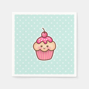 Kawaii Roze Cupcake en Schattigee Mint Blauwe Polk Servet