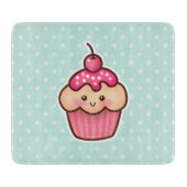 Kawaii Roze Cupcake en Schattigee Mint Blauwe Polk Snijplank (Voorkant)