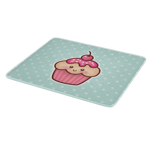Kawaii Roze Cupcake en Schattigee Mint Blauwe Polk Snijplank (Hoek)