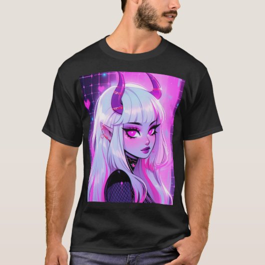 Kawaii roze demon meisje t-shirt (Voorkant)