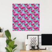 Kawaii Roze Eend Patroon – Schattige Esthetische M Poster (Thuiskantoor)
