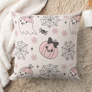 Kawaii Roze Halloween Patroon met Geest, Pompoen Kussen