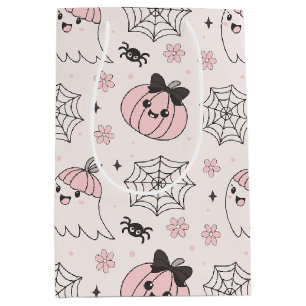 Kawaii Roze Halloween Patroon met Geest, Pompoen Medium Cadeauzakje