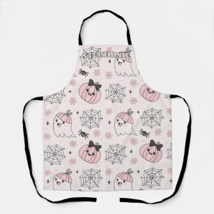 Kawaii Roze Halloween Patroon met Geest, Pompoen Schort