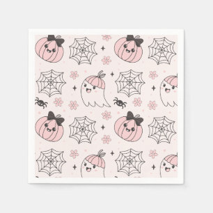 Kawaii Roze Halloween Patroon met Geest, Pompoen Servet