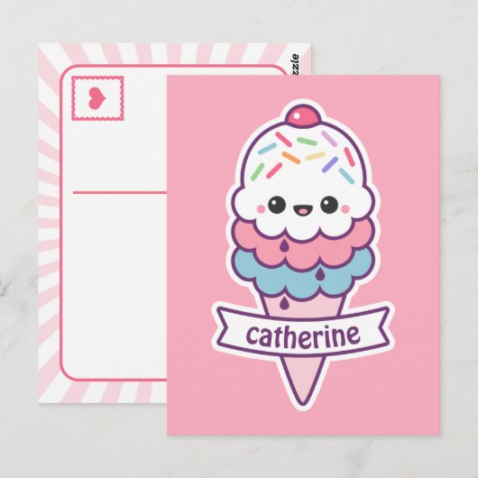 Kawaii Roze ijskap Briefkaart (Voorkant / Achterkant)