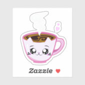 Kawaii roze kat Kopje koffie Sticker (Vel)